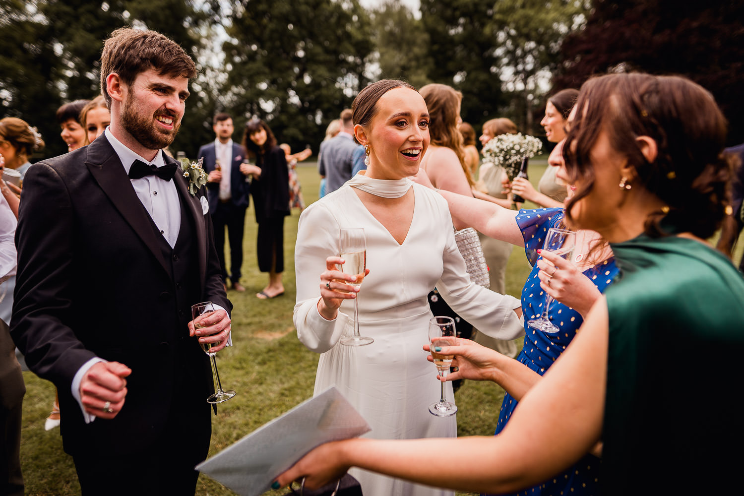 bride meeting her guests at Martinstown House