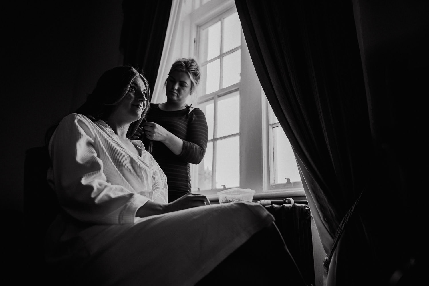 Bride having her hair done at Kinnitty Castle